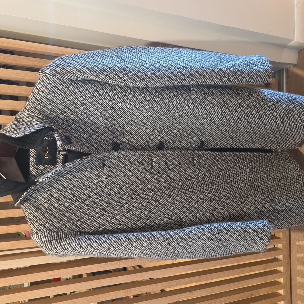 MAJE Black and White Tweed Coat worn Once ,like New Size Small Europe 38